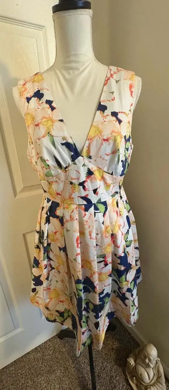 J. Crew Floral Sateen V-Neck Pleated Fit & Flare Sleeveless Dress